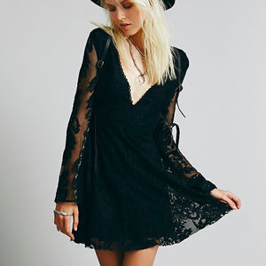 Free People Reign Over Me Black Long Sleeve Dress